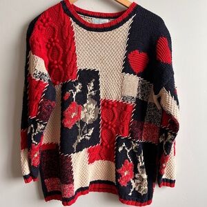 Mark Fore & Strike Sweater Women Med Large Patchwork Heart Knit Valentine’s READ